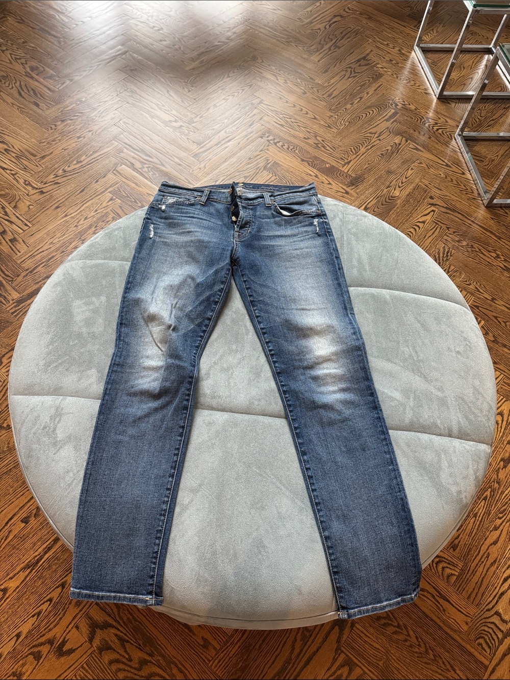 7 For All Mankind Slim Straight Faded Blue Jeans